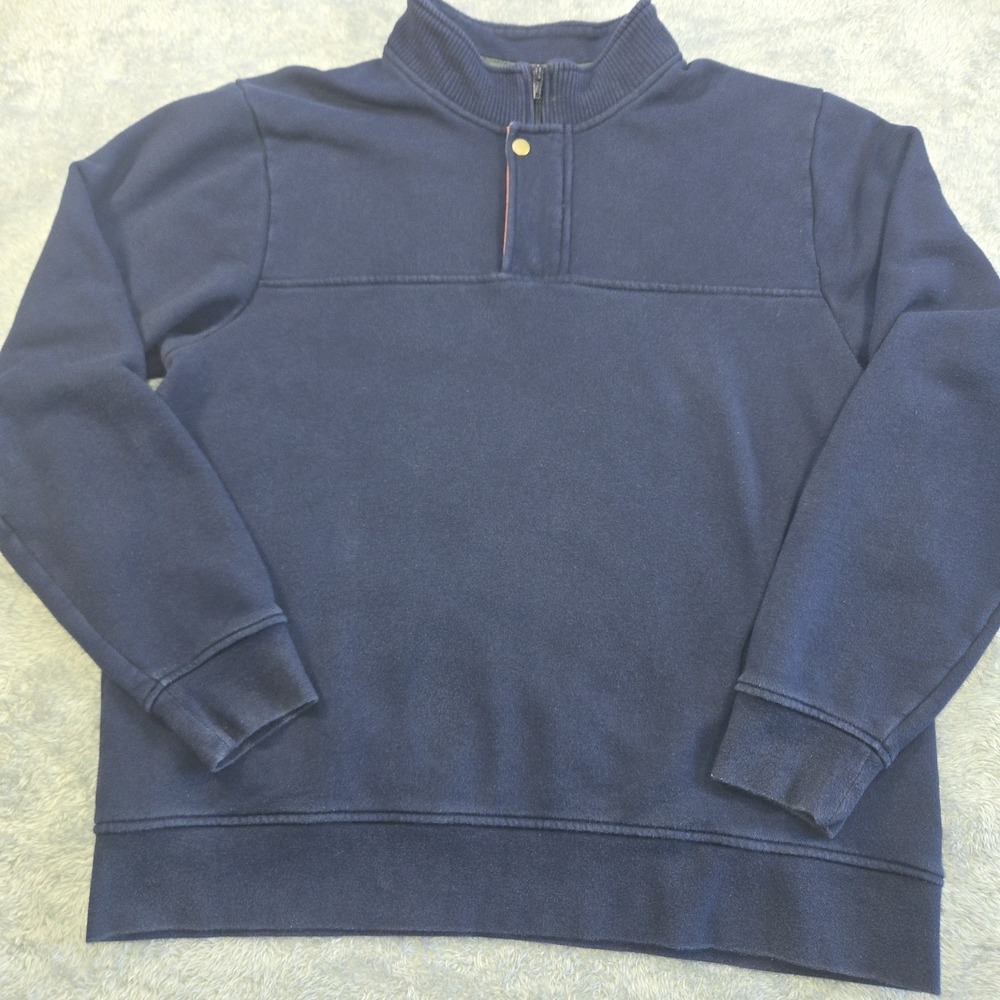 Orvis Mens XL Navy Blue Quarter Zip Snap Mock Neck Fleece Sweatshirt Pullover